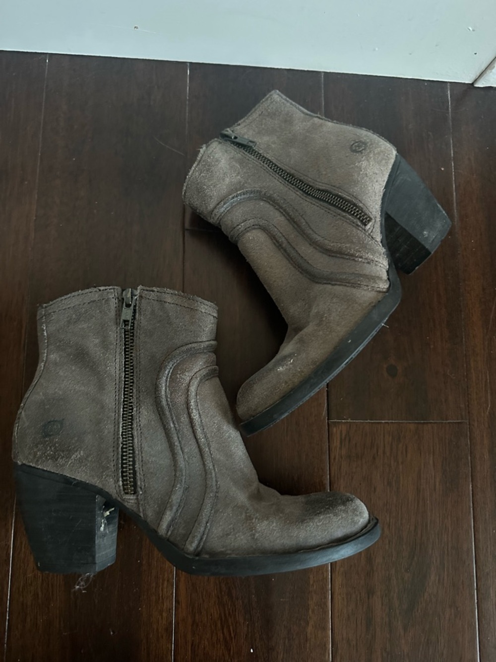 Born Leather Women’s Taupe Suede Ankle Boots with Side Zip